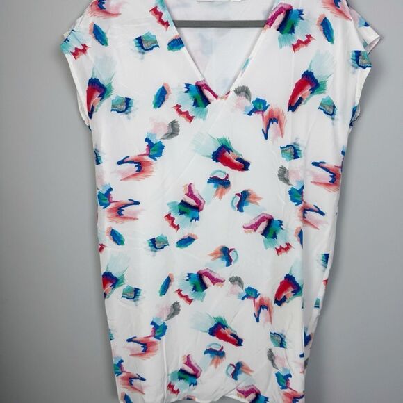 MARIE OLIVER | Andi Colorful Watercolor Print V-Neck Dress Women’s Size Small - Picture 2 of 10